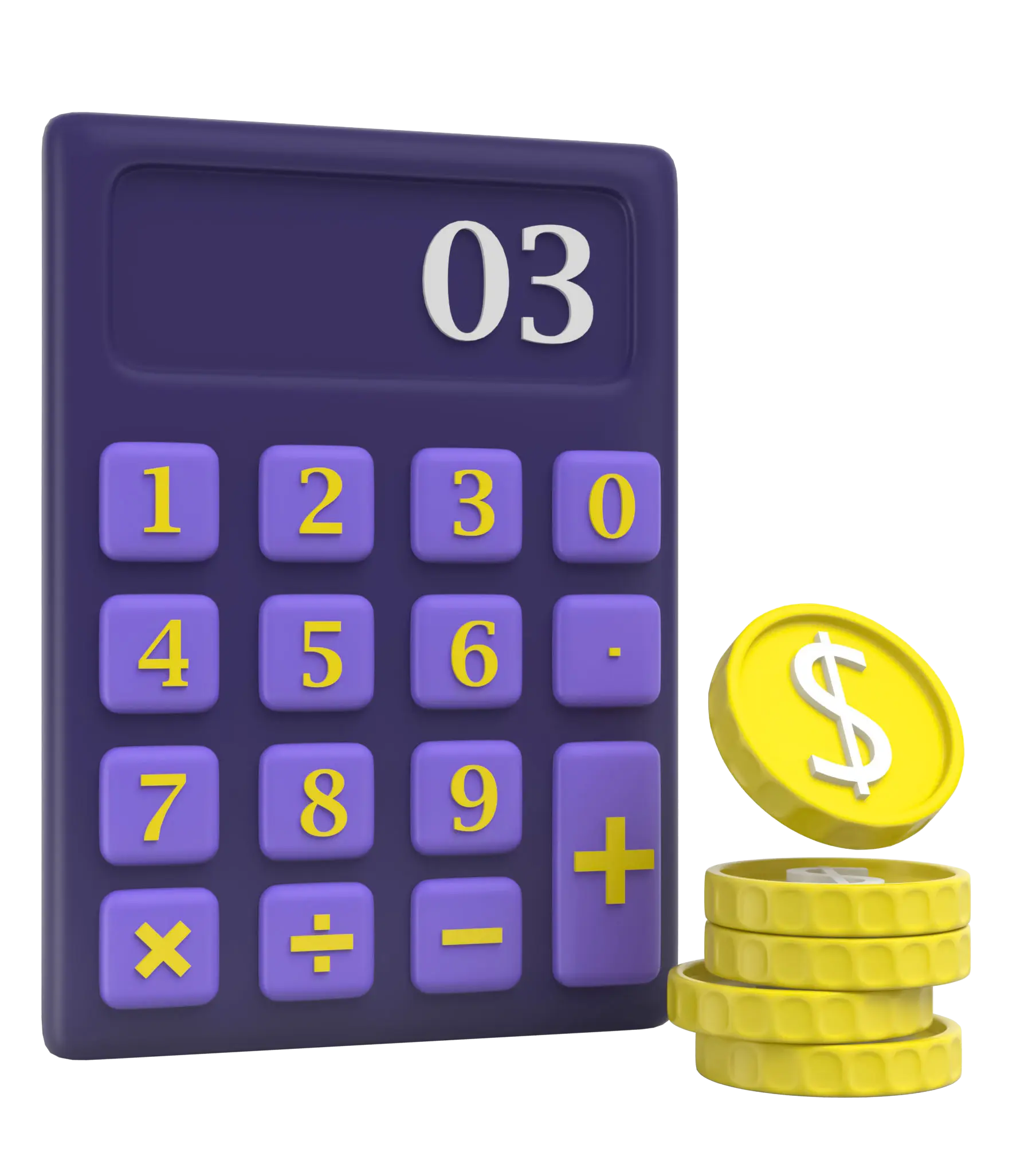A calculator and coins with a dollar sign, representing tip calculations.